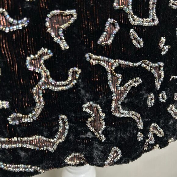 Club Monaco Skirt 8 Black Velvet Beaded Animal Print Whimsigoth A-Line Mini - Picture 6 of 10